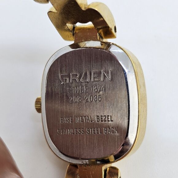 Gruen Women's Watch 18MM Gold Dial Gold Bracelet 6" New Battery - Picture 6 of 12